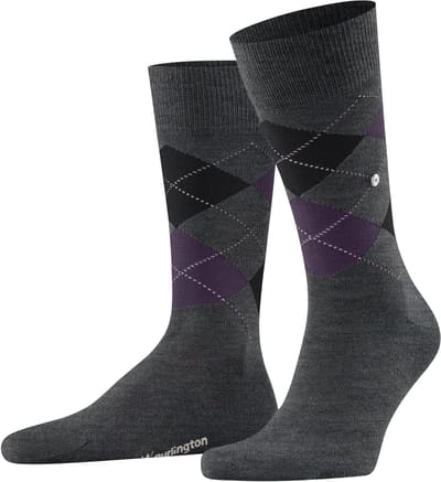 Burlington Edinburgh gedessineerd wol sokken heren grijs - maat 46-50