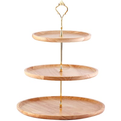 Fruitschaal Hout Natuurlijk Gestructureerd Eenvoudig Elegant Sterk Duurzaam Voedseldienblad Taart Fruit Serveerschaal 20+25+30cm Three Layers