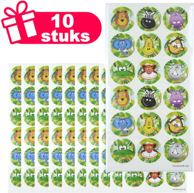 Henbrandt - Set van 10x Stickervellen met Grote JUNGLE DIEREN Stickers om Uit te Delen of te Knutselen - Traktatie uitdeelcadeautjes - 10x Stickervellen voor Kinderen met 18 Stickers per Vel = Totaal: 180 Stickers
