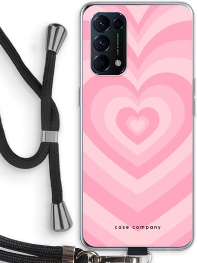 Case Company® - Hoesje met koord geschikt voor Oppo Find X3 Lite hoesje met Koord - Hart Roos - Telefoonhoesje met Zwart Koord - Bescherming aan alle Kanten en Over de Schermrand