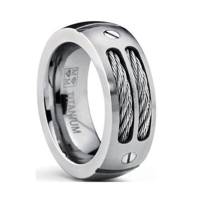 Ring Titanium Staaldraad 9 mm. Breed Zilver Kleur| Damesring|Herenring| 16.50 mm. (maat 52)