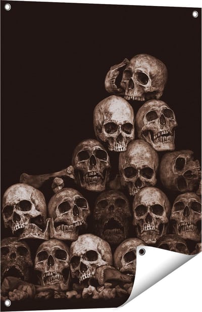 Gards Tuinposter Schedels - Doodshoofden - Doodskoppen - 60x80 cm - Tuindoek - Tuindecoratie - Wanddecoratie buiten - Tuinschilderij