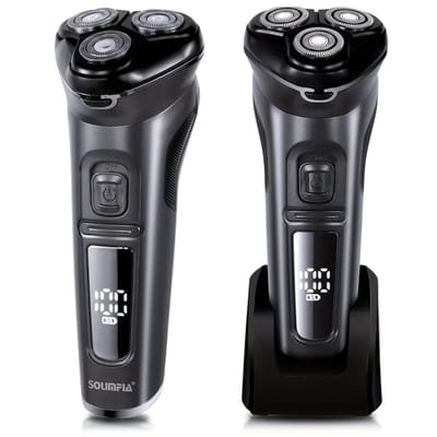 2in1 Solimpia Scheerapparaat - Digitale 3koppen Body Shaver + Precisie/Baardtrimmer - Usb-Oplaadbare 2in1 Shaver met Turbostand - Perfecte Reiseditie - Ultieme Lichaamshaar Verzorging - Grijs