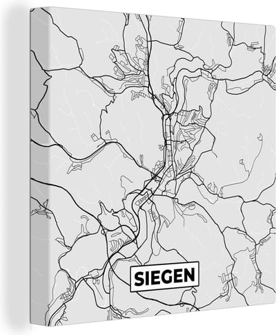 Canvas Schilderij Stadskaart - Duitsland - Plattegrond - Siegen - Kaart - 20x20 cm - Wanddecoratie