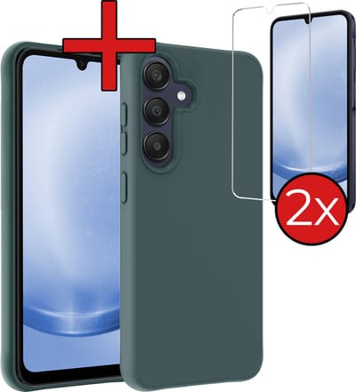 Hoesje - Met 2x Screenprotector - Geschikt voor Samsung Galaxy A25 - Sterk & Shockproof - Telefoon Hoes - Back Cover - Siliconen Case - Telefoonhoes - Donkergroen