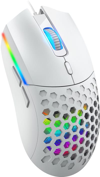 HXSJ S500 RGB Gaming Muis – Lichtgewicht Honeycomb Design – 6400 DPI – USB Bedrade Gamer Mouse voor Windows, Mac & Linux, Wit