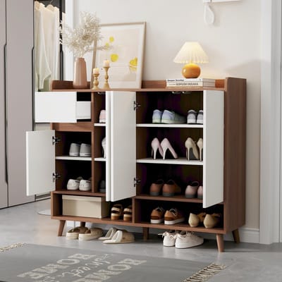 Dressoir - 120x35x99 cm - Met 4 Deuren En 1 Lade - Verstelbare Plank - Hout - Wit Natuur