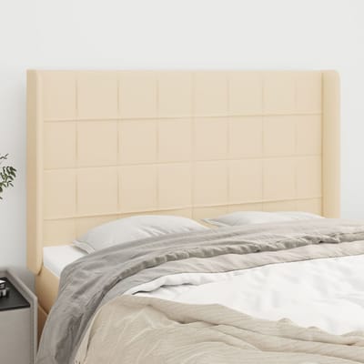 vidaXL - Hoofdbord - met - randen - 147x16x118/128 - cm - stof - crèmekleurig