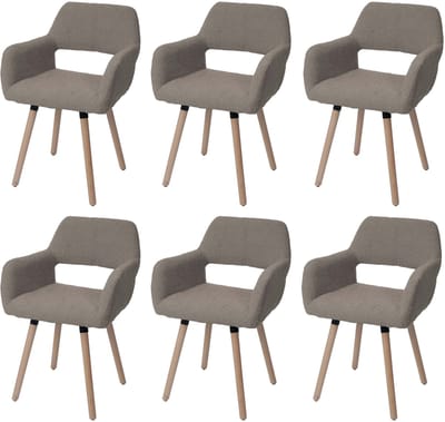 Set van 6 eetkamerstoelen MCW-A50 II, stoel keukenstoel gestoffeerde stoel, hout stof/textiel bouclé (450 g/m²) MVG ~ taupe