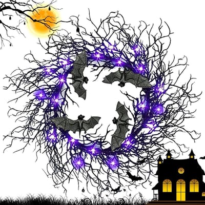Halloween-krans voor boeketten, krans met zwarte kunsttakken, gothic-accessoires voor binnen- en buitendecoratie, deur, muur, raam, binnenplaats,
