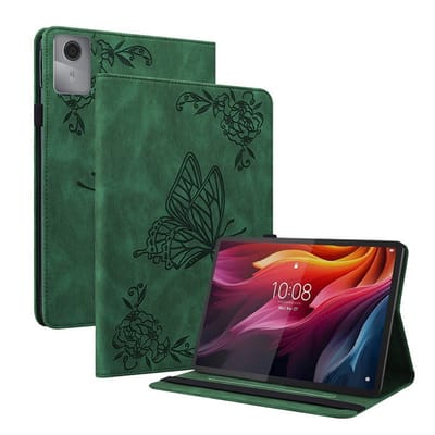 Coverup Tablethoes geschikt voor Lenovo Idea Tab 11 Hoesje - Vlinders Book Case - Groen