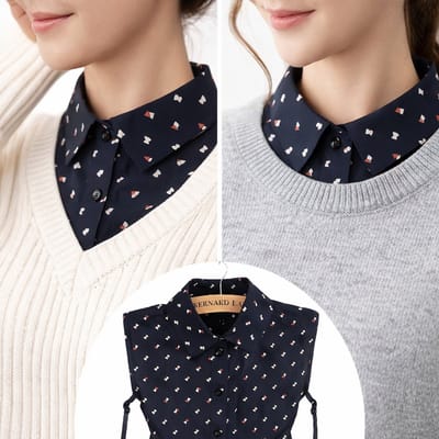Losse Kraag Met Rond Kraagje I Blouse Kraagje I Nep Kraagje I Blauw met Figuurtjes