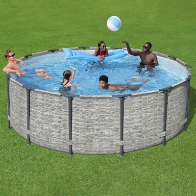 Bestway - Steel Pro MAX - Opzetzwembad inclusief filterpomp en accessoires- 427x122 cm - Steenprint - Rond