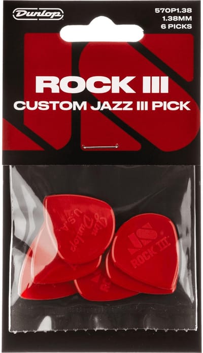 Jim Dunlop Jazz - Plectrums - Rock III Custom Jazz III - 1,38 mm - Player's Pack 6 Stuks