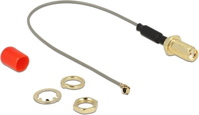 MHF I (v) - SMA (v) kabel met ferriet kern - Micro Coax (1,13 mm) - 50 Ohm / grijs - 0,10 meter