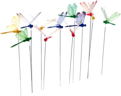 Libelle Tuin Decoratie - Vliegende Insecten - Tuin Aankleding - Set van 36 stuks - 25cm Stok - Vier Kleuren