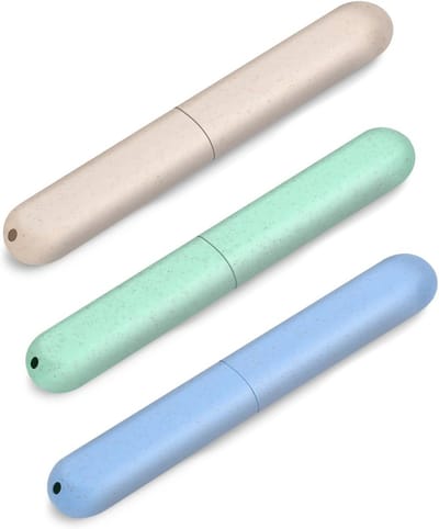 SnelShoppen - 3 Pack Tandenborstelhouder met Beschermhoes - Reisvriendelijke Opbergzak - Familie Tandenborstel Organizer - Beige Groen Blauw - Hygieni