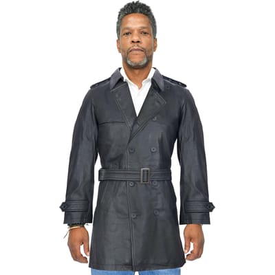 Heren zwart lederen trenchcoat-Memphis