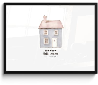 Poster in lijst - Fotolijst 70x50 cm - Posters - Lichtblauw - Huisje - Mama - Tekst - Posterlijst zwart - Decoratie - Wanddecoratie woonkamer - Muurdecoratie slaapkamer