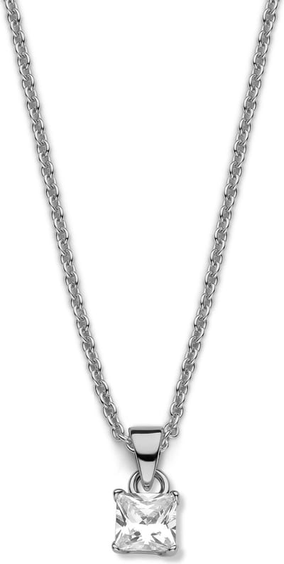 New Bling 9NB-0585 Zilveren Ketting met hanger - Dames - Zirkonia - Chaton - vierkant - 5 mm - Ankerschakel - 40 + 5 cm - Zilverkleurig
