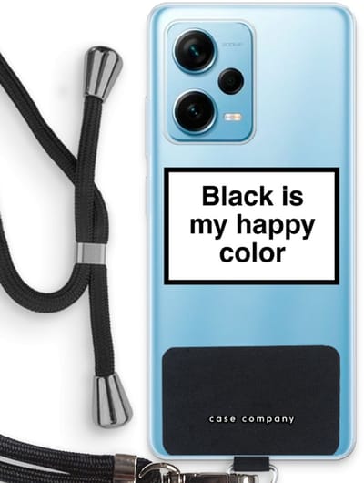 Case Company® - Hoesje met koord geschikt voor Xiaomi Redmi Note 12 Pro Plus hoesje met Koord - Black is my happy color - Telefoonhoesje met Zwart Koord - Bescherming aan alle Kanten en Over de Schermrand