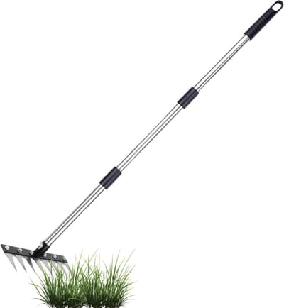 Tuinhark Onkruidhark - Gazon hark - Tuinonderhoud Gazon - 8 Roestvrij Staal Tanden - 269 cm Kop - Zilver