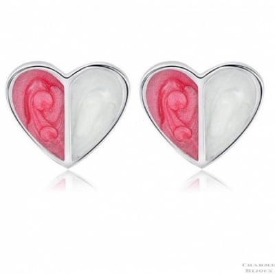 Hartjes oorbellen Roze wit zilver-Charme Bijoux