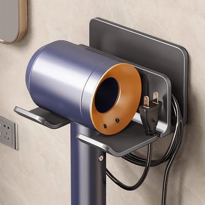 Muurbevestigde Haardrogerhouder van Ruimte-Aluminium met Kabelslot, Antislip Badkamerstandaard Zonder Boren, Ideaal voor Organisatie en Ruimtebesparing