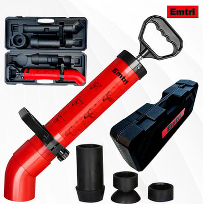 EMTRI Professionele WC Ontstopper Pomp - Gootsteen Ontstopper - Ontstopper Afvoer - Met Koffer en 3 Opzetstukken - Rioolontstopper - Ontstoppingsveer - Plopper - Voor Toilet, Douche en Gootsteen