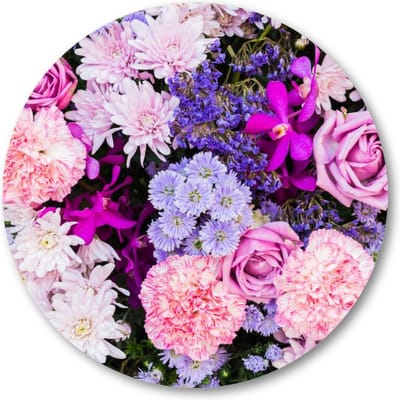 Roze en Paarse Bloemen - Muurcirkel 40cm - Wandcirkel voor buiten - Aluminium Dibond - Natuur - Bloemen