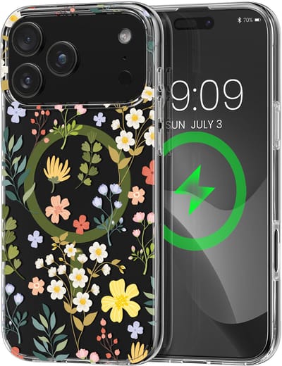 kwmobile Kristalheldere hardcase compatibel met Apple iPhone 18 Pro Max / iPhone 17 Pro Max Hoesje – compatibel met MagSafe – Acryl hoesje met TPU-rand – Charmante bloemen design