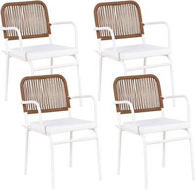 TACENO - Tuinstoel set van 4 - Wit/Bruin - Metaal/Aluminium