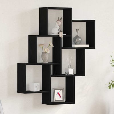 vidaXL - Wandplank - Muurmontage - Zwart - Eiken - 78 - x - 15 - x - 93 - cm - Bewerkt - hout