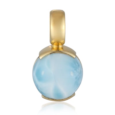 Cavill - Vergulde 925 Sterling Zilver Hanger - Ronde Larimar Cabochon 4 5 Karaat - Hemelsblauw Elegant Zomers Sieraad Dames