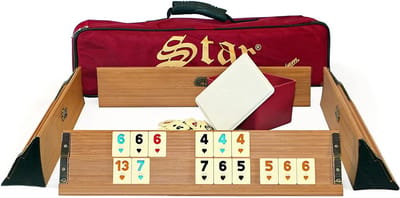 Okey Rummy Set - Gezelschapsspel Stenen - Strategisch Spelen - Massief Hout Melamine - 43 x 13 cm - Licht