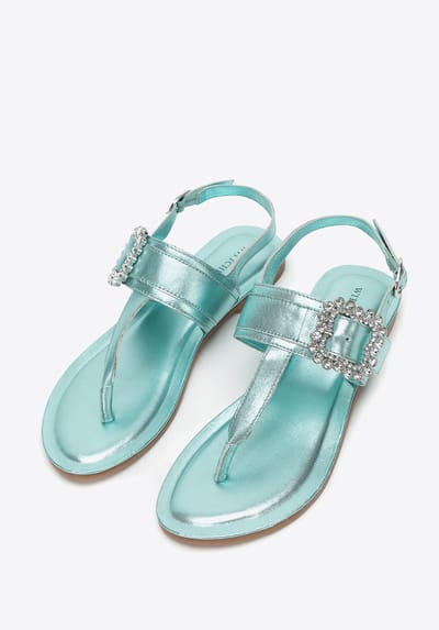 Wittchen Dames leren sandalen met decoratieve gesp, blauw, natuurleer