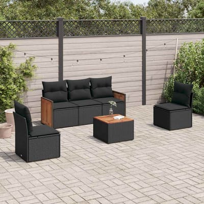 vidaXL - 6-delige - Loungeset - met - kussens - poly - rattan - zwart