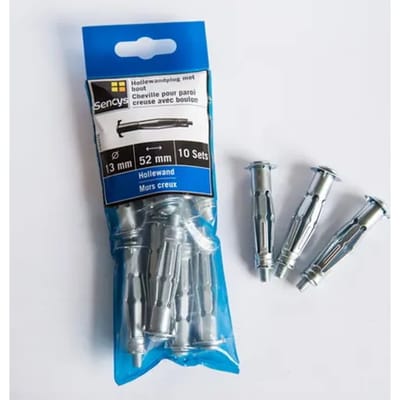 Sencys Hollewandplug Met Bout Staal - Diam. 13x52mm - 10 Stuks
