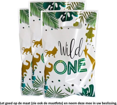 10x Uitdeelzakjes Wild One 16.5 x 25 cm - Giraf - Aap - Leeuw - Olifant - Jungle dieren - Cellofaan Plastic Traktatie Kado Zakjes - Snoepzakjes - Koekzakjes - Koekje - Cookie Bags