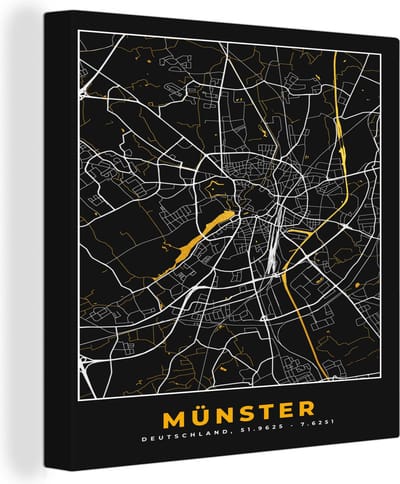 Canvas Schilderij Münster - Stadskaart - Plattegrond - Kaart - Duitsland - Goud - 20x20 cm - Wanddecoratie