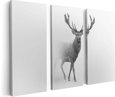 Artaza Canvas Schilderij Drieluik Hert - Zwart Wit - 120x80 - Foto Op Canvas - Canvas Print