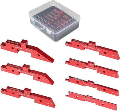 Houtbewerking Setup Blokken - Meetblokken Set - Nauwkeurig Meten - Geanodiseerd Aluminium - 7 Delig - Grijs