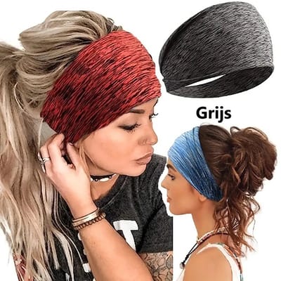 Trendy Hoofdband I Headband Dames I Elastische Zweet Absorberende Hoofdband I Yoga, Sport & Fitness I Grijs