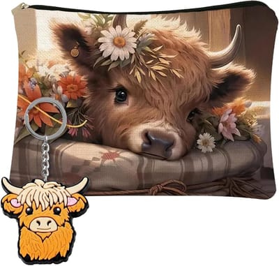 Schotse Hooglander Print Make-up Tas met Sleutelhanger - Perfect als Cadeau voor Verjaardag of Valentijnsdag, Cosmetica Organizer en Reisaccessoire