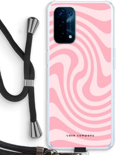 Case Company® - Hoesje met koord geschikt voor Oppo A74 5G hoesje met Koord - Swirl Roos - Telefoonhoesje met Zwart Koord - Bescherming aan alle Kanten en Over de Schermrand