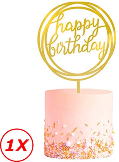 Cake Topper Happy Birthday Versiering Taarttopper Decoratie Goud Verjaardag Versiering – 1 Stuk