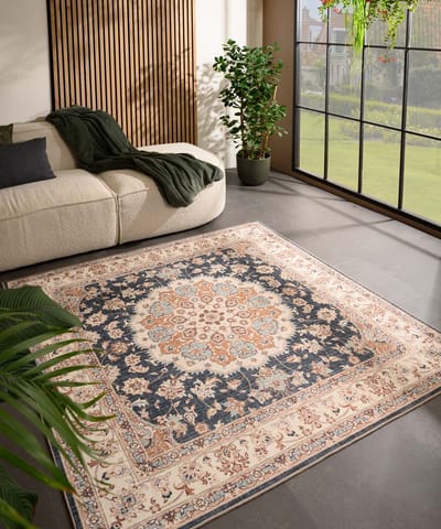 Vintage buitenkleed vierkant - Valenca Nova goud/blauw 115x115