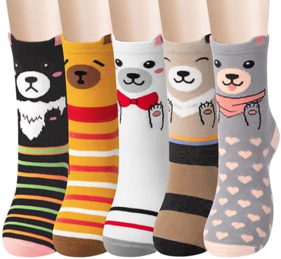 Dailygoods- Damesokken Schattige Dierenmotieven - Katoenen Sokken - Comfortabel - Rekbaar - One Size - 5 Paar
