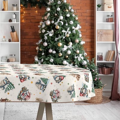 ANRO Tafelkleed Kerstman Groen Ovaal 220x140cm Met sierband Afwasbaar Waterafstotend Binnen & Buiten