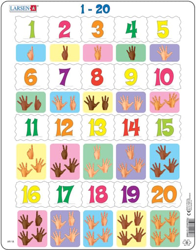 Larsen Getallen 1–20 – Puzzel – Leren rekenen – Getallen – Educatieve legpuzzel voor kinderen – 20 stukjes – Gemaakt in Noorwegen – Extra dikke 2,5 mm stukjes – Tray met vaste rand